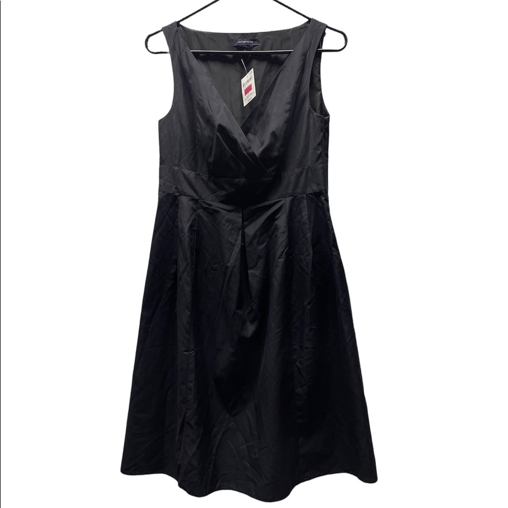 Lands End Womens Black Cotton Silk Blend V-Neck Fit and Flare Dress 2 LE410965